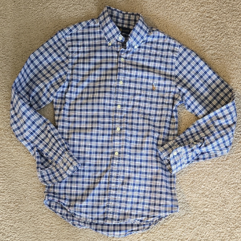 Ralph Lauren Blue and White Casual Button Down Shirt
